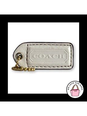 COACH Y2K VINTAGE HangTag 2" White & Tan Polished Leather Bag Charm Keychain Fob